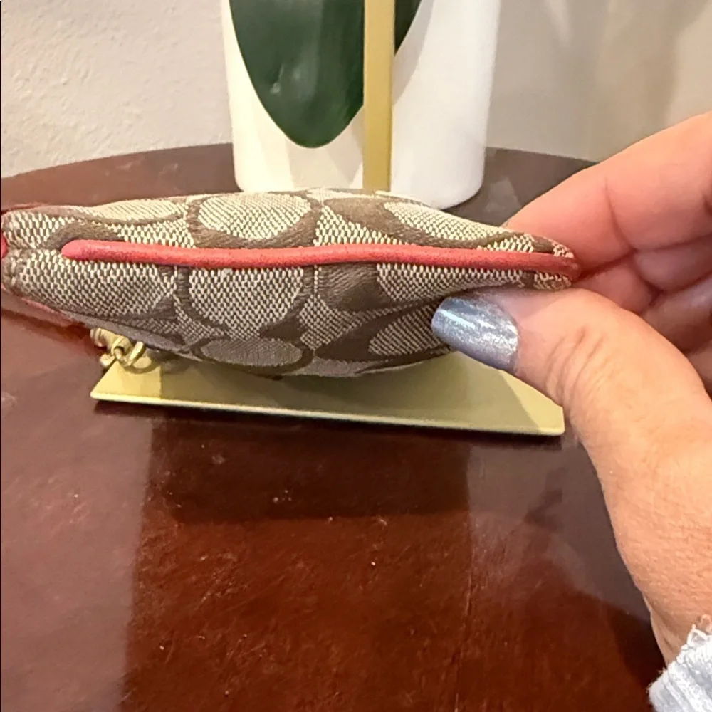 Coach Brown Red Wristlet orange bleeker signature style clutch coin purse